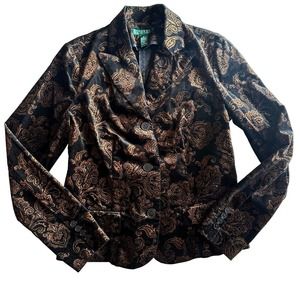 NWT: Lauren Ralph Lauren Black & Gold Velvet Paisley Blazer (Size 8)
